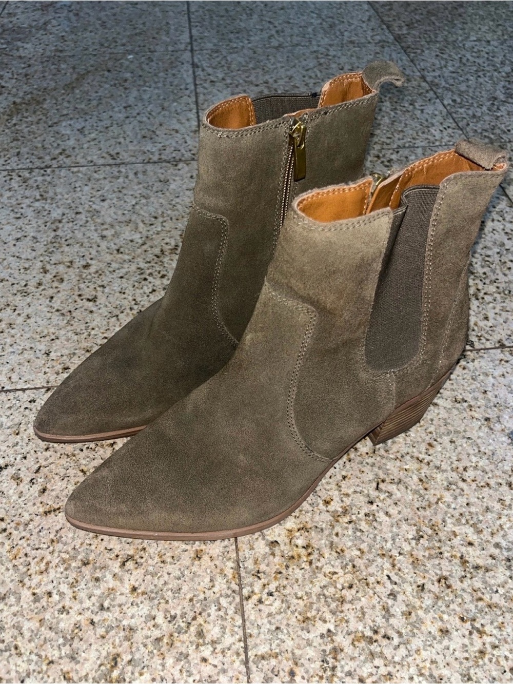Franco Sarto Olive Green Suede Pointed Ankle Booties